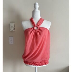 Vintage Y2K Cache Top Cutout Blouse Medium Pink Party 2000s Going Out Back Bow